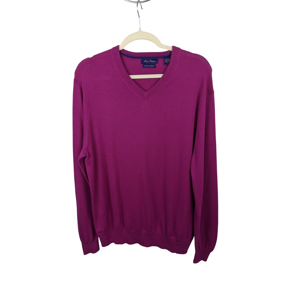 Alan Flusser Mens V-Neck Sweater Magenta Purple Cotton Cashmere Size M Regular